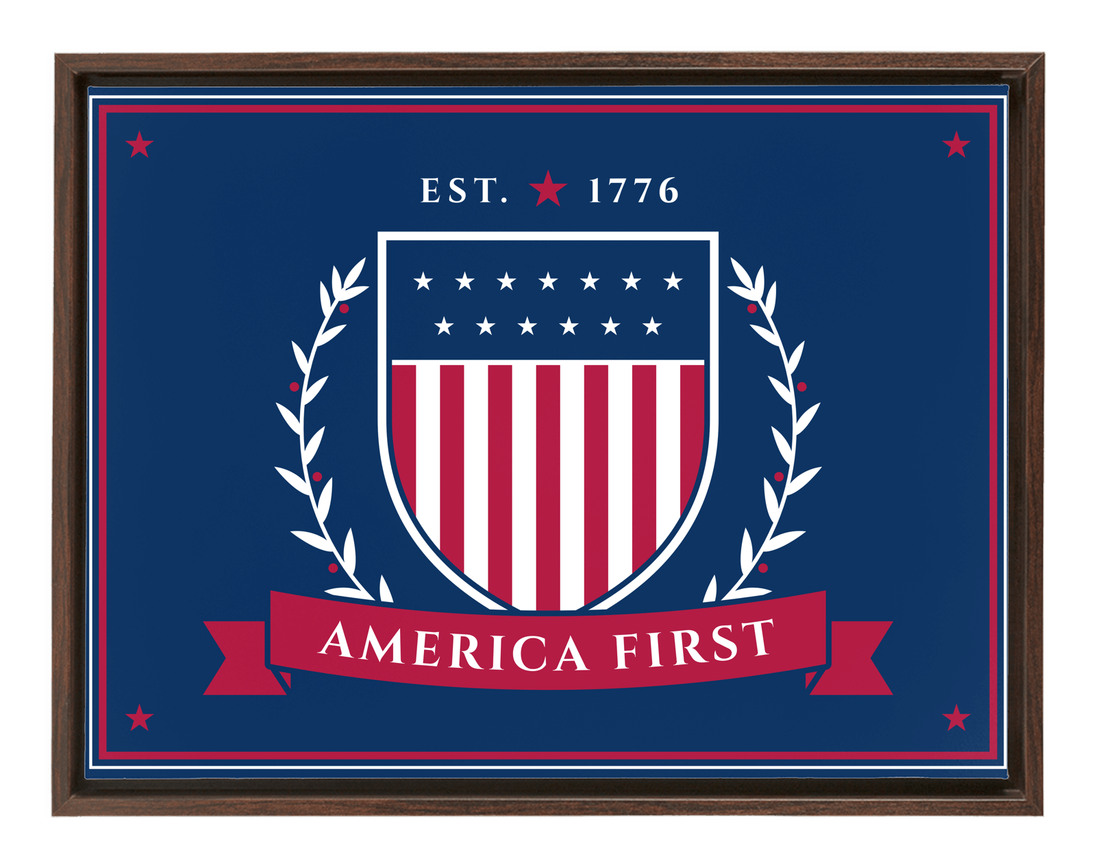 America First Crest Framed Canvas in Walnut Frame