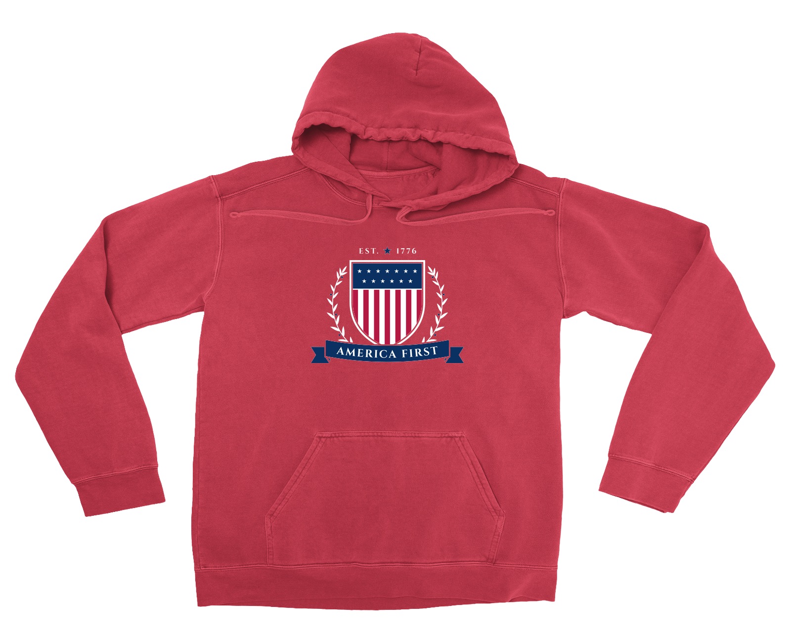America First Crest Garment-Dyed Hoodie in Crimson
