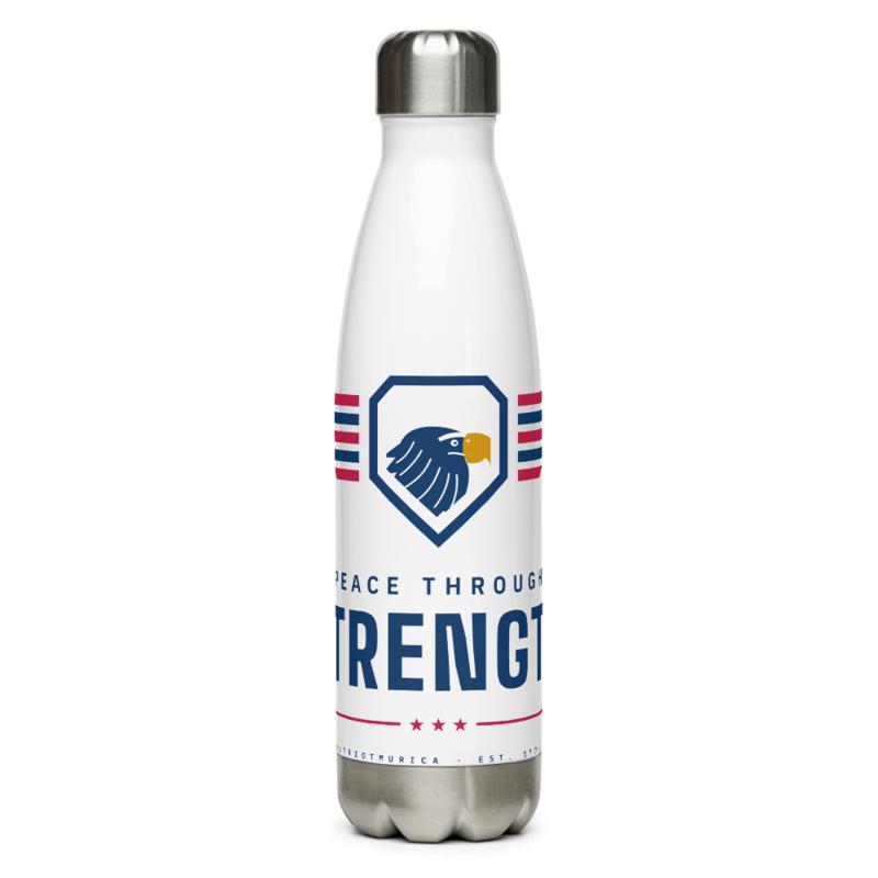 Peace Through Strength Water Bottle in White