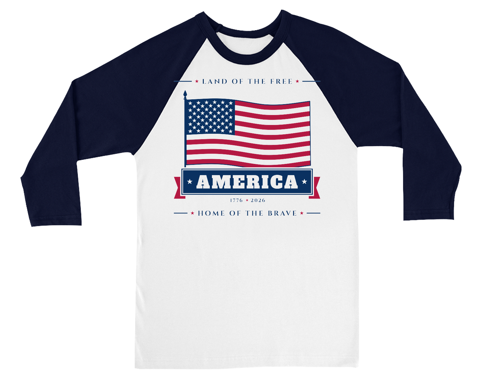 America Baseball Tee in White / Navy Sleeves