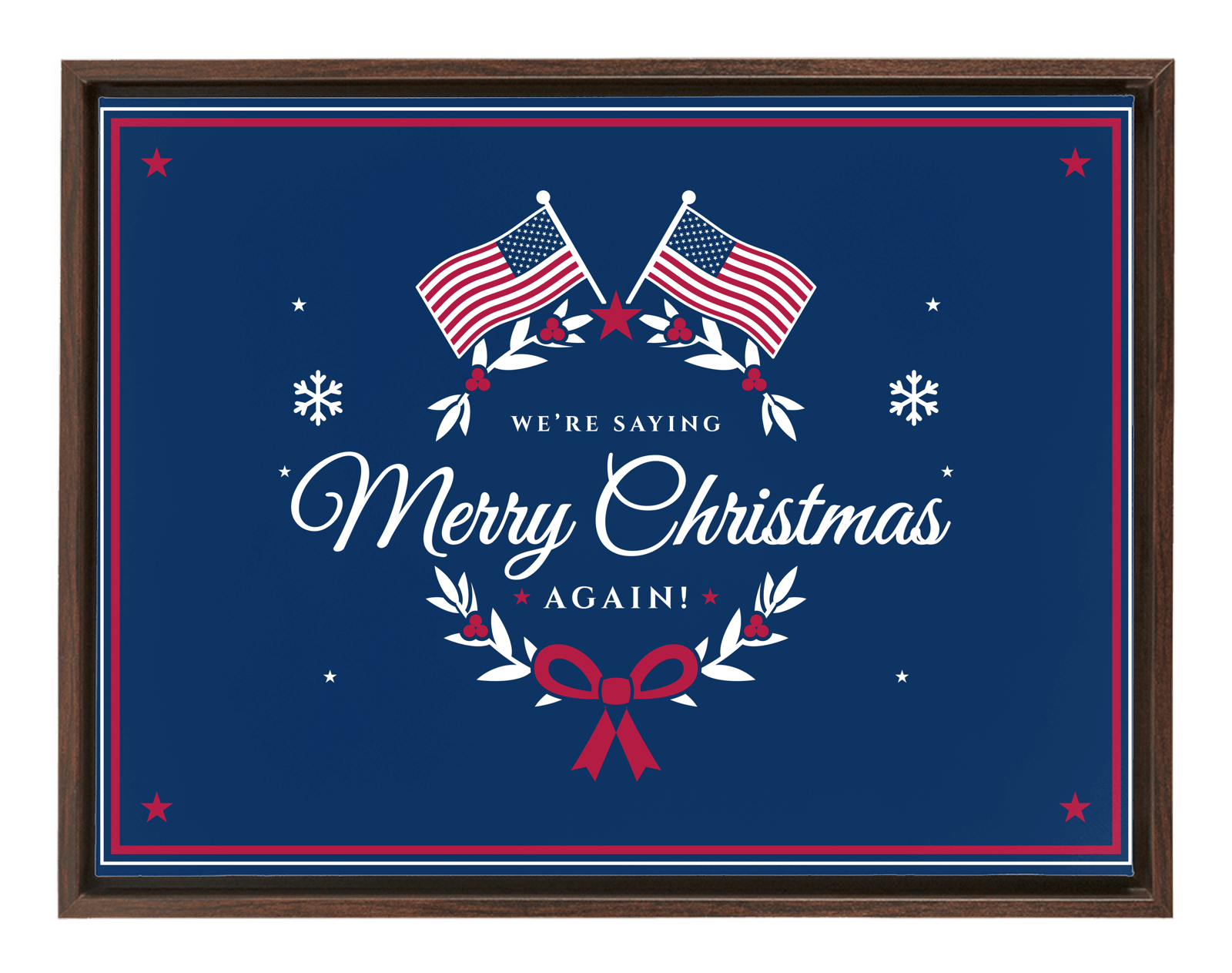 Merry Christmas Framed Canvas in Walnut Frame