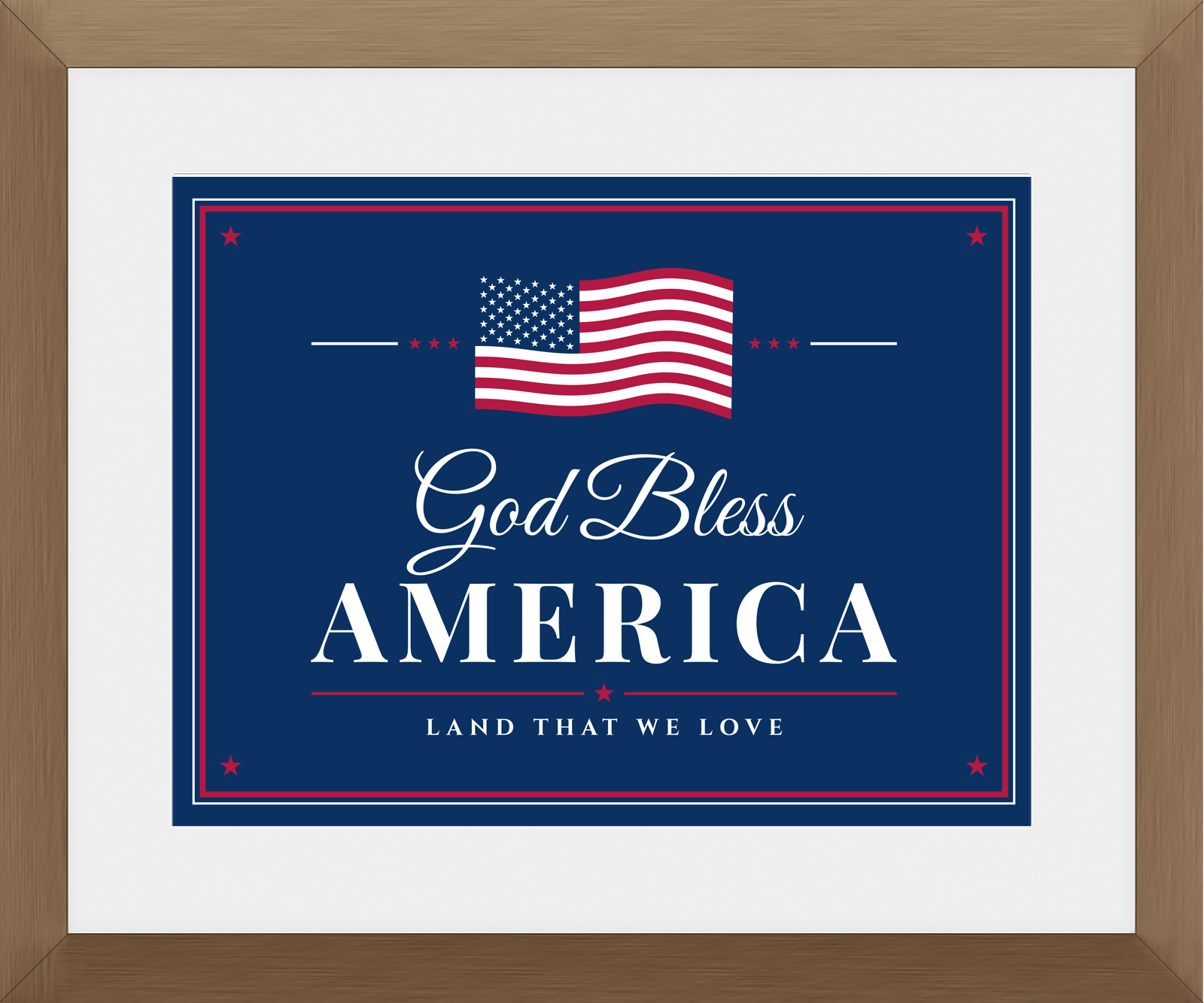 God Bless America Framed Print in Walnut Frame