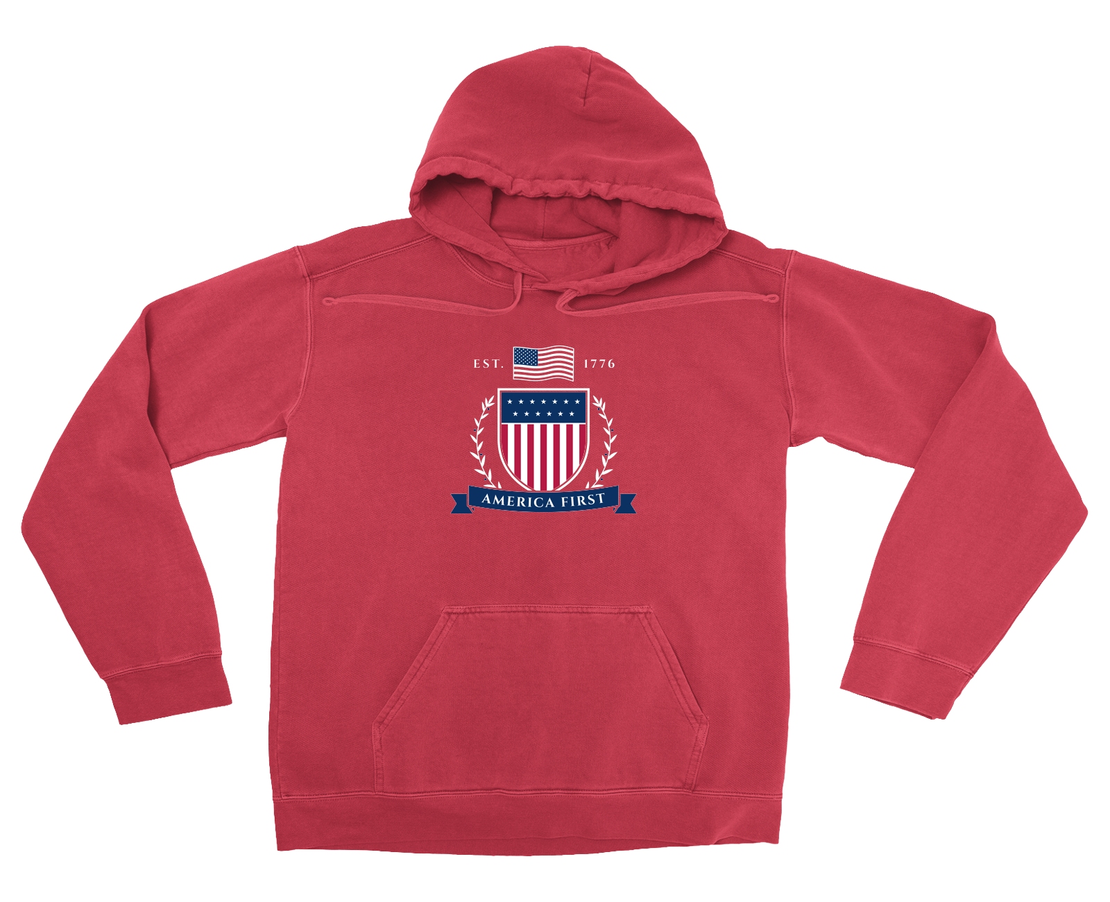 America First Crest Garment-Dyed Hoodie in Crimson