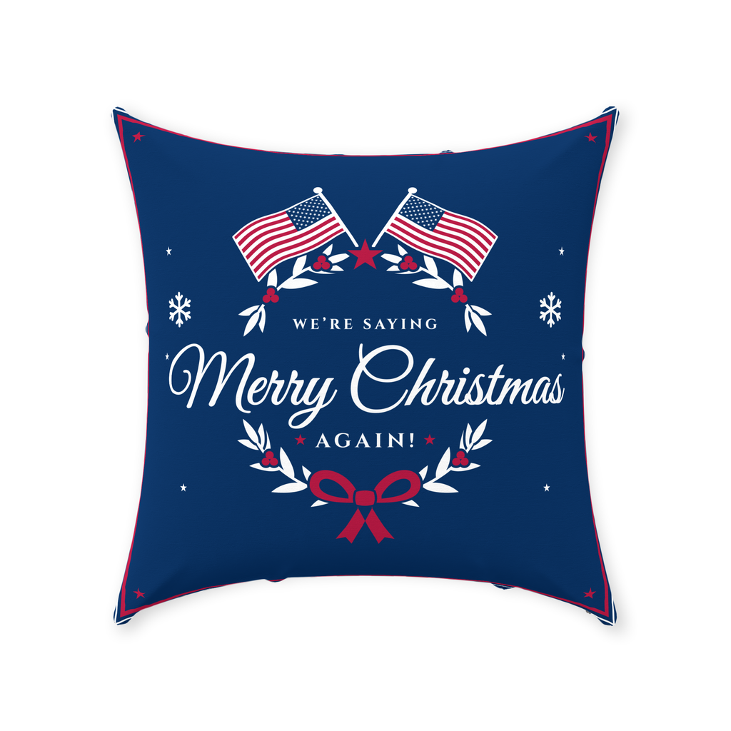 Merry Christmas Linen Throw Pillow