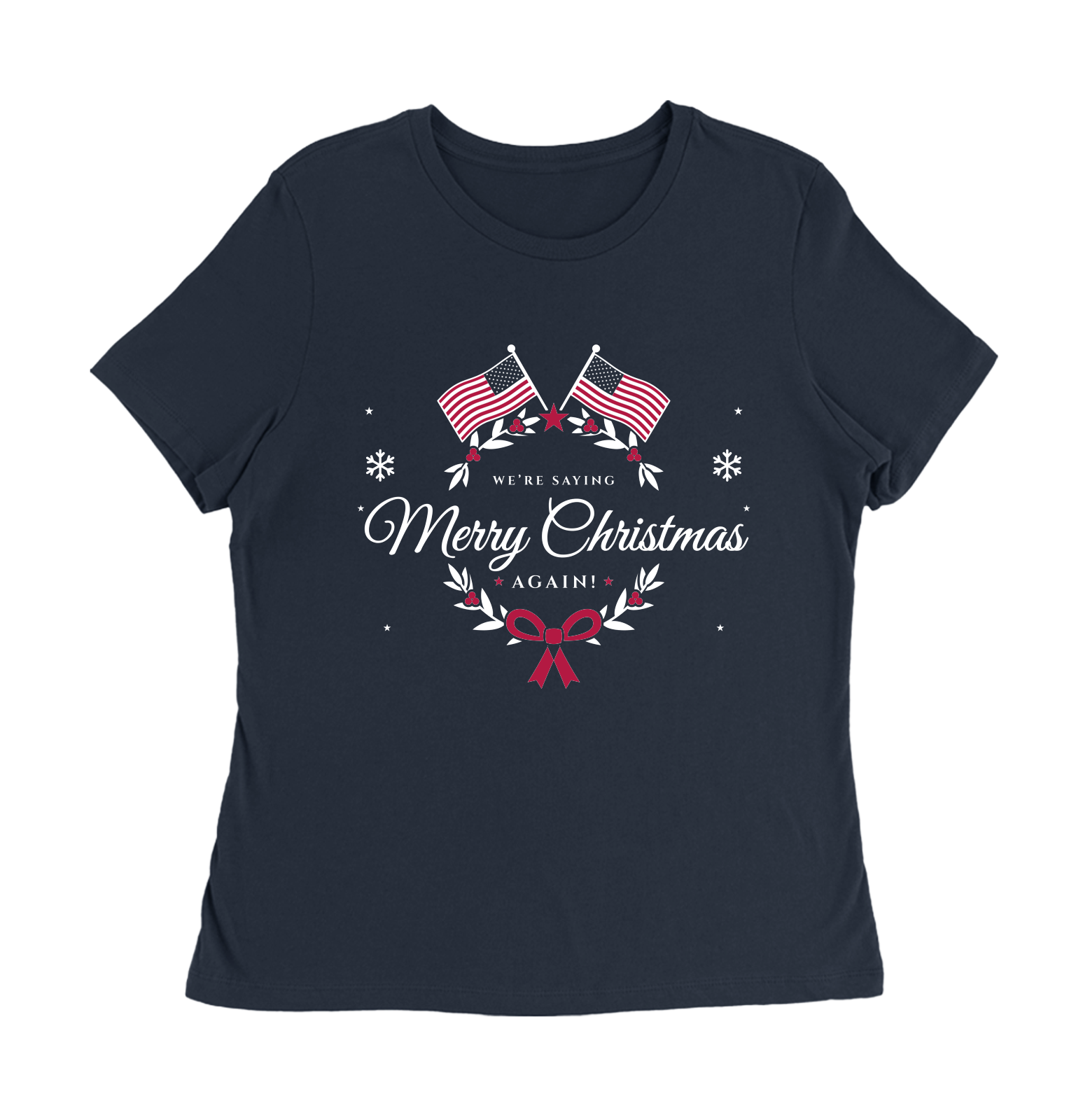 Merry Christmas Women's Relaxed Tee in Navy