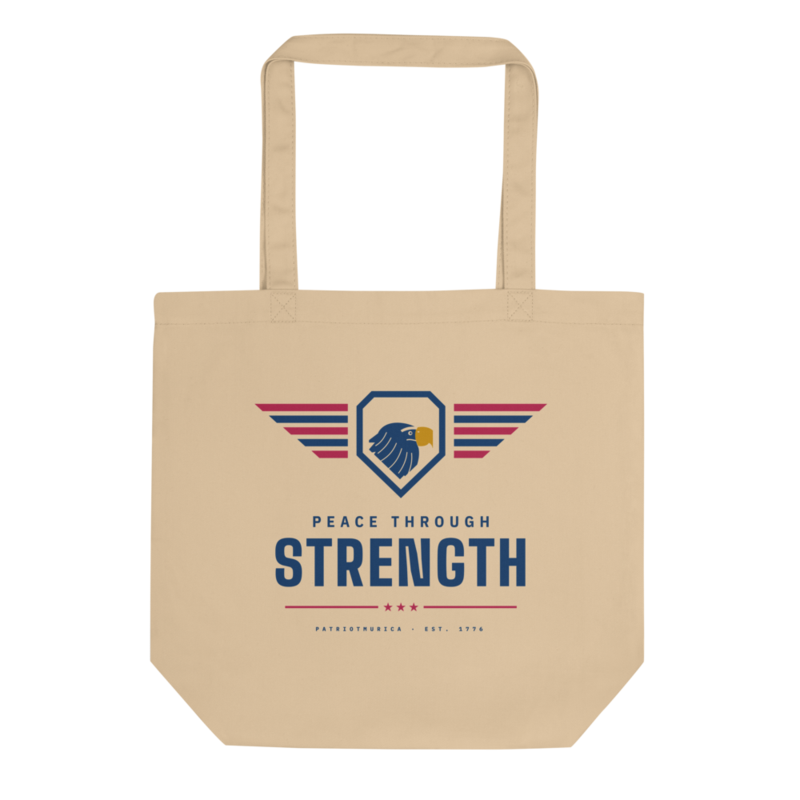 Peace Through Strength Tote Bag in Oyster