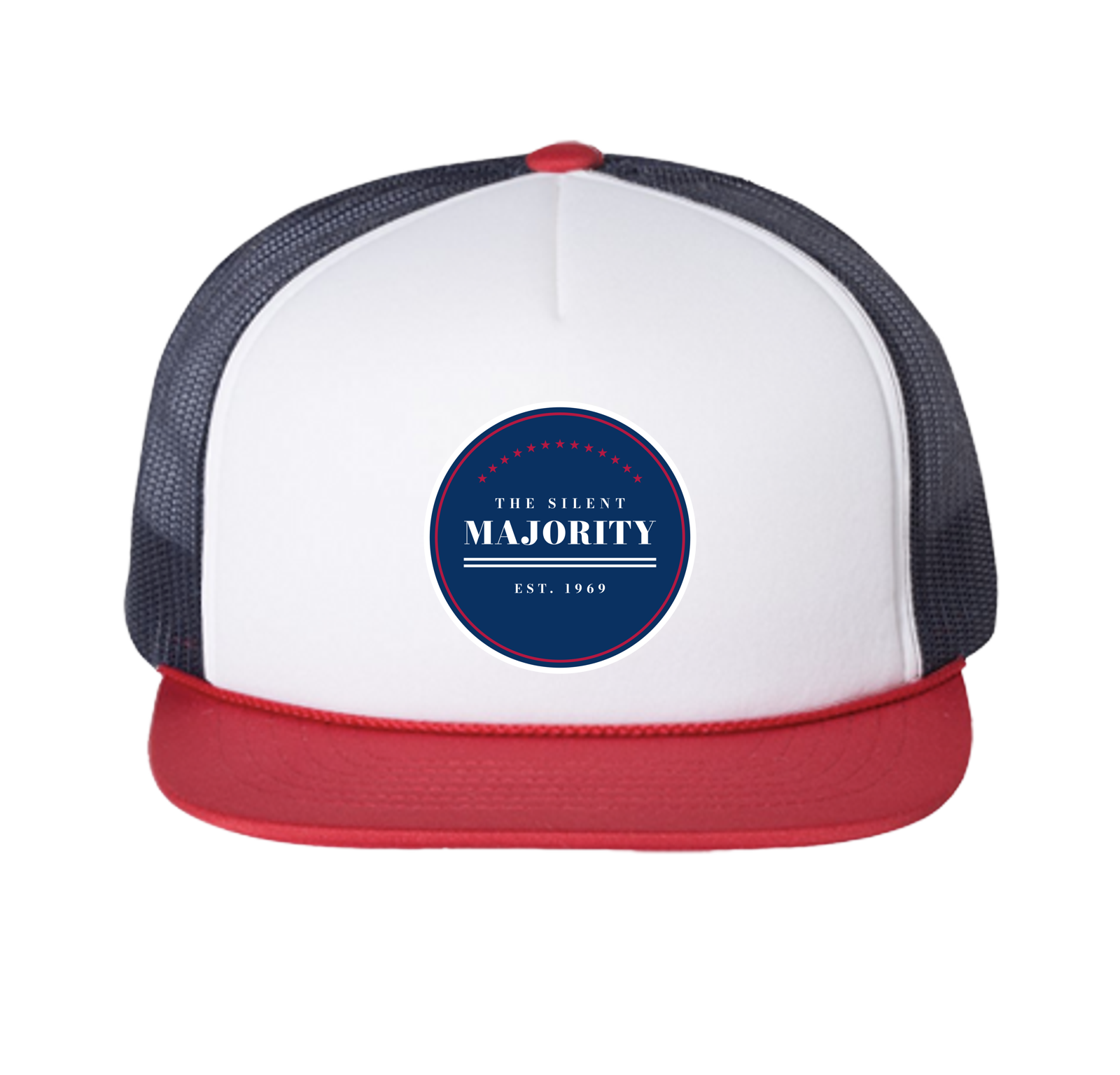 The Silent Majority Trucker Cap in White / Navy / Red