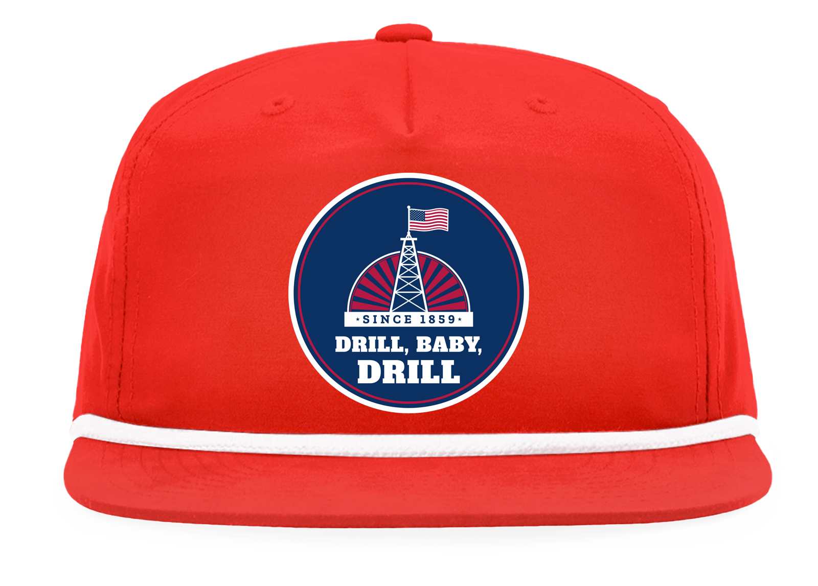 Drill, Baby, Drill Rope Snapback Cap in Red / White Rope
