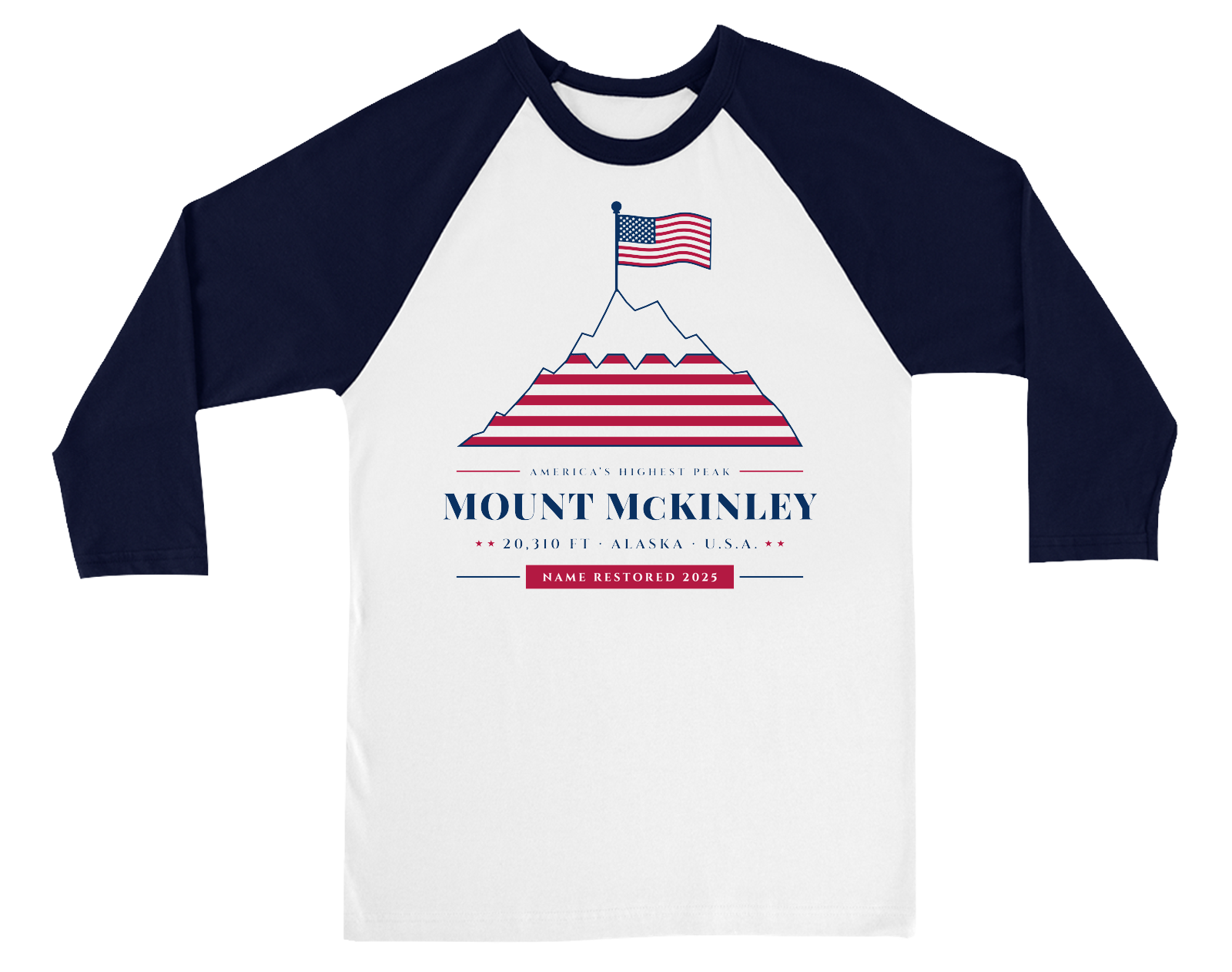 Mount McKinley Baseball Tee in White / Navy Sleeves