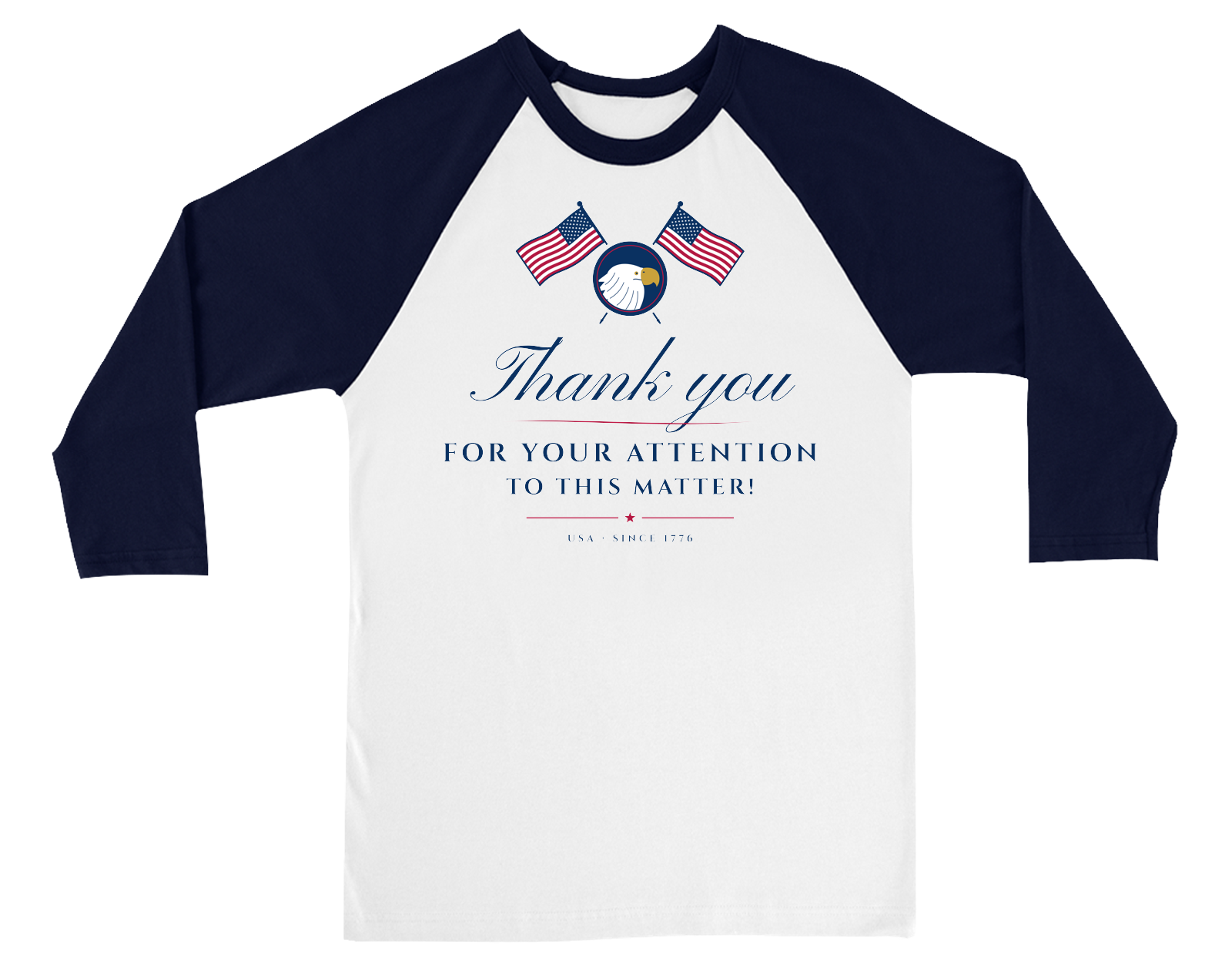 Thank You for Your Attention Baseball Tee in White / Navy Sleeves