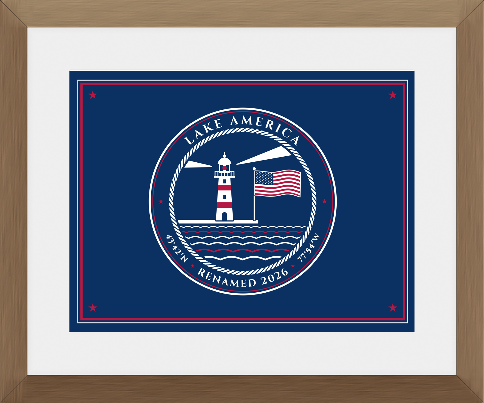 Lake America Framed Print in Walnut Frame