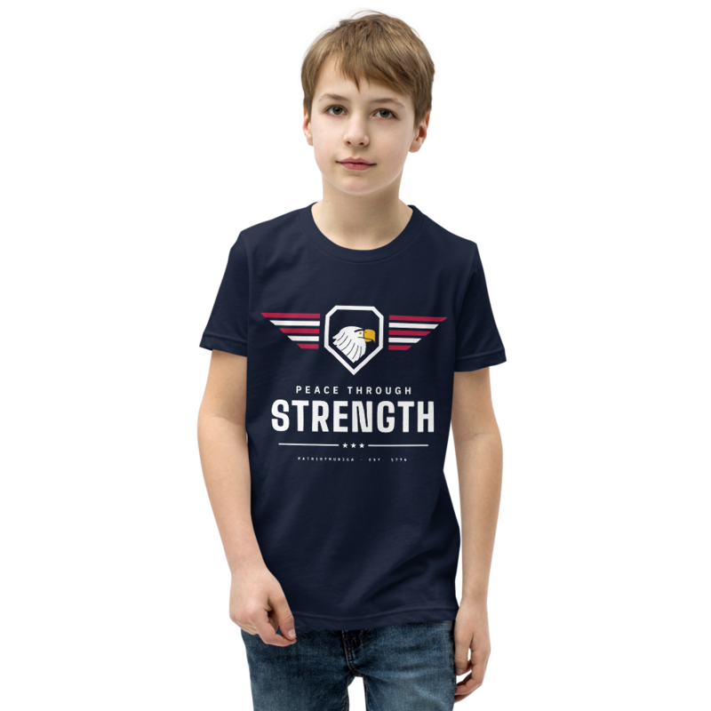 Peace Through Strength Youth Tee in Navy