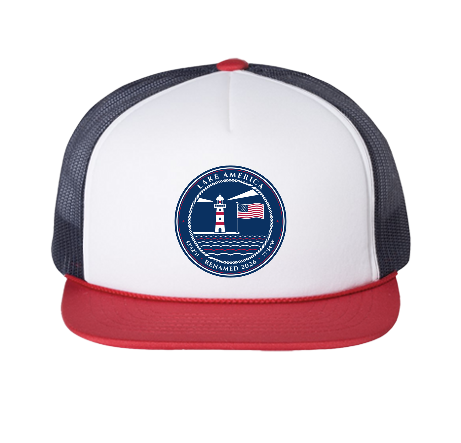 Lake America Trucker Cap in White / Navy / Red