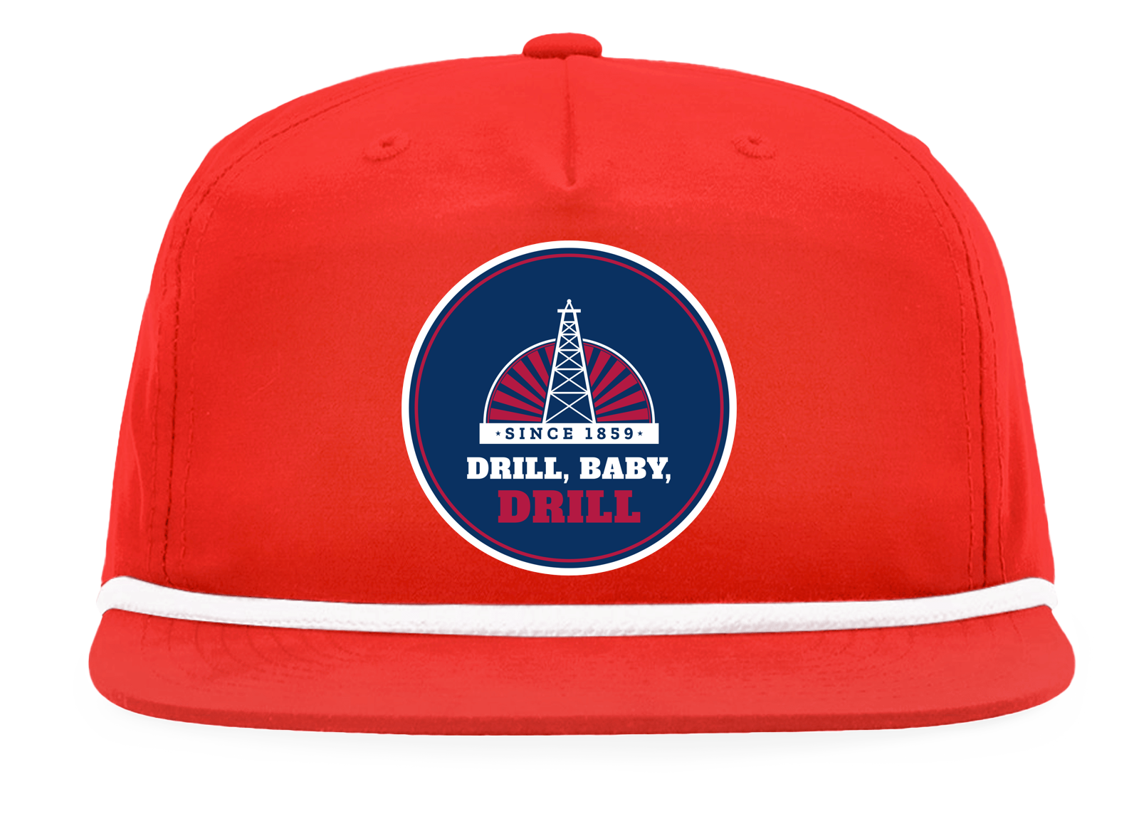 Drill, Baby, Drill Rope Snapback Cap in Red / White Rope