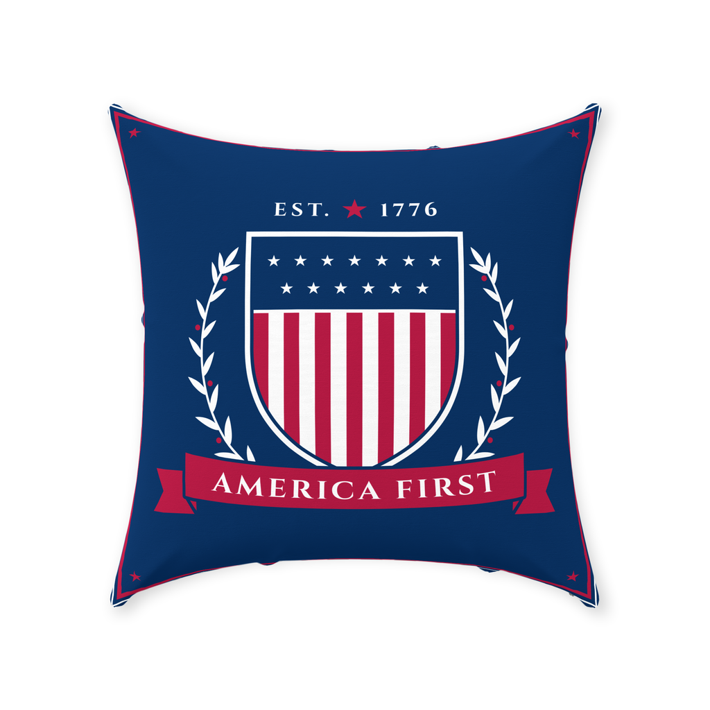 America First Crest Linen Throw Pillow