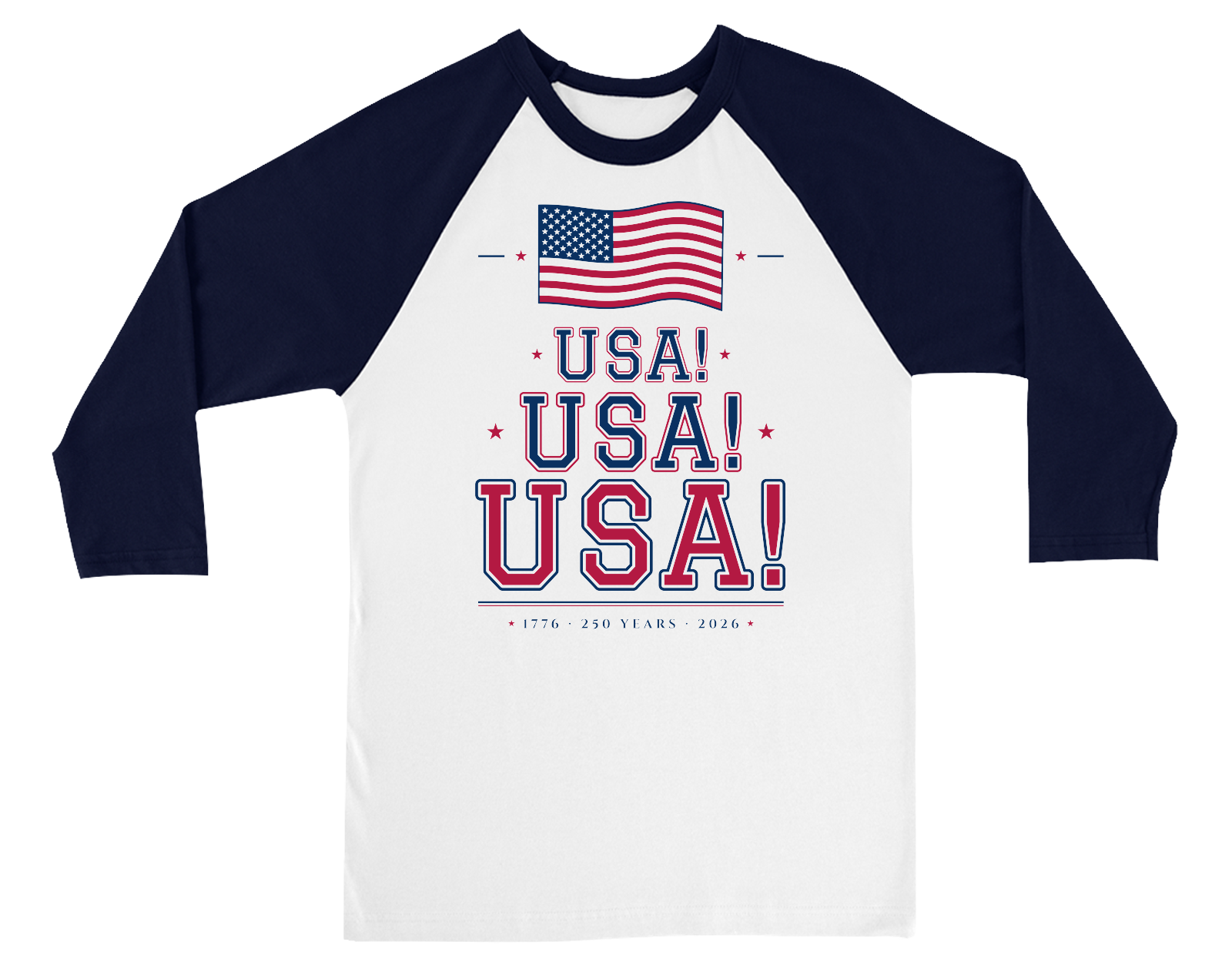 USA! USA! USA! Baseball Tee in White / Navy Sleeves