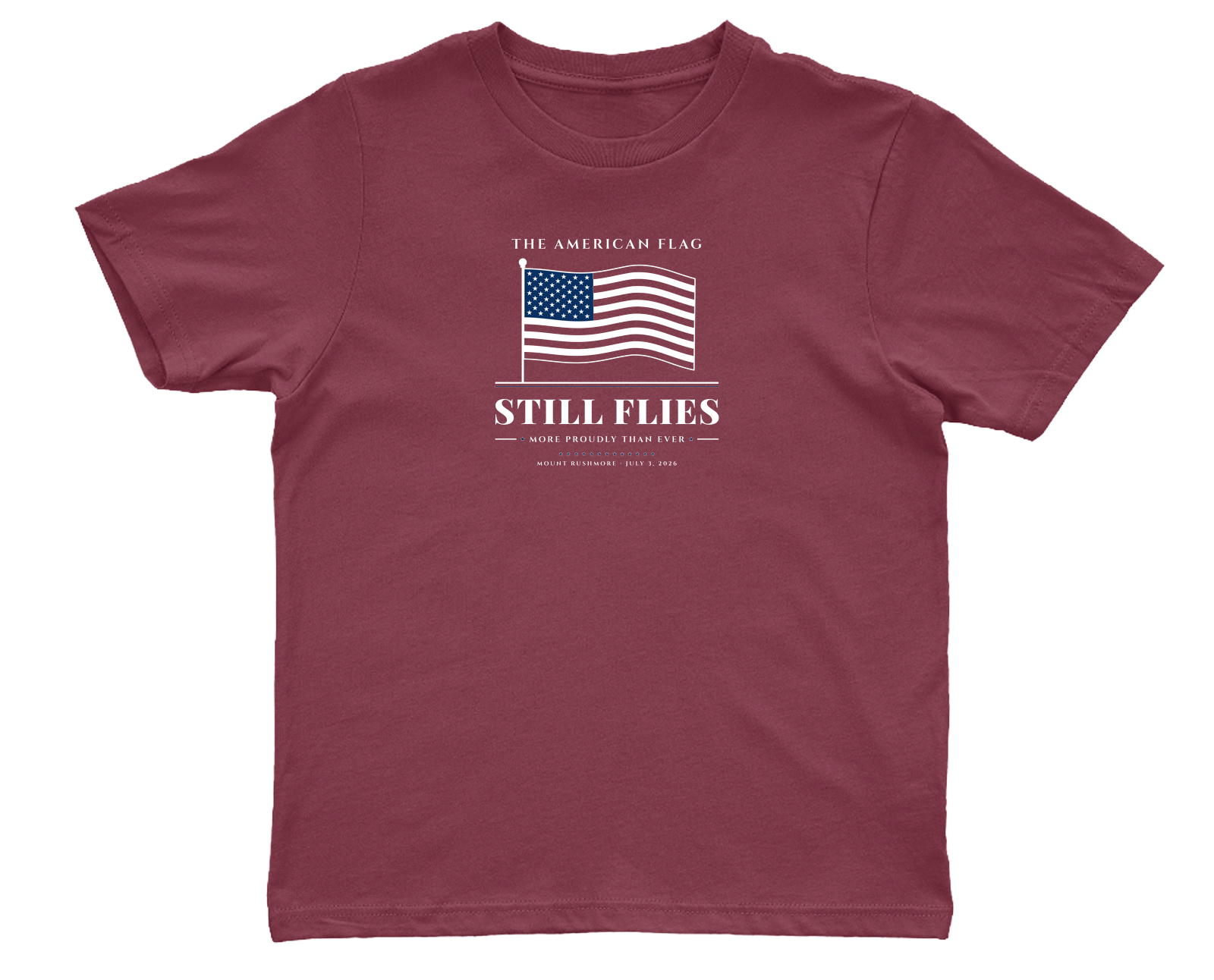 The American Flag Still Flies Youth Tee in Crimson