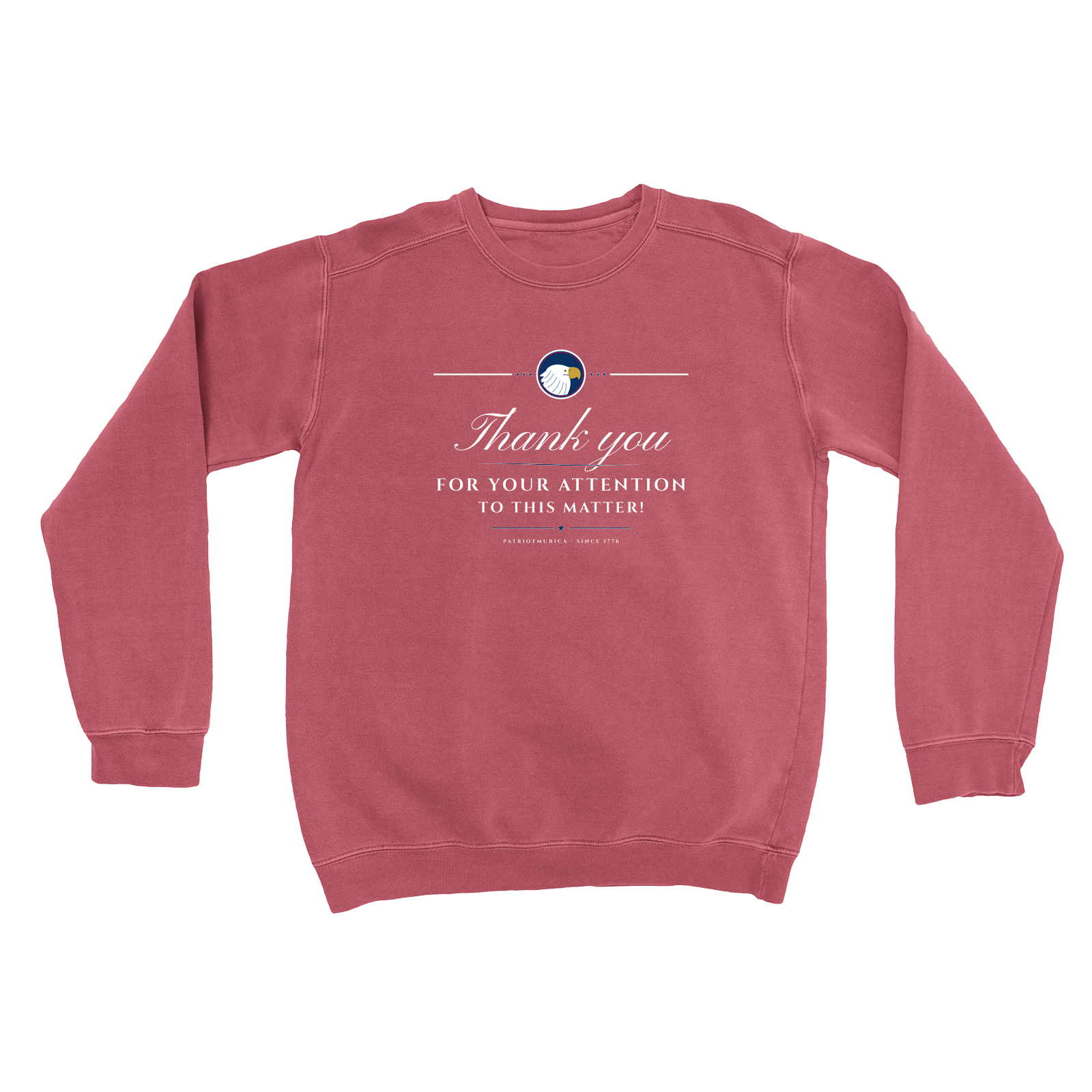 Thank You for Your Attention Garment-Dyed Crewneck in Crimson