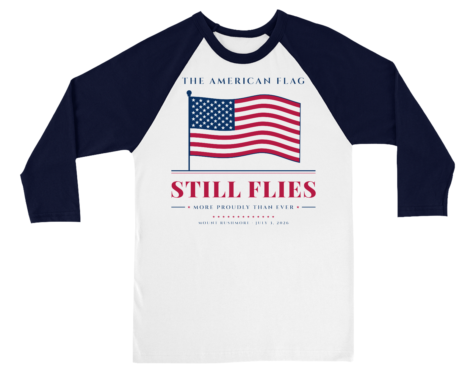 The American Flag Still Flies Baseball Tee in White / Navy Sleeves