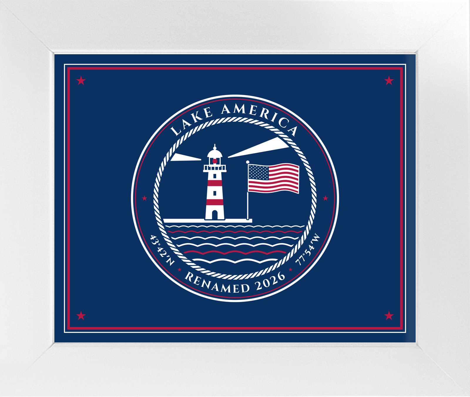 Lake America Framed Satin Print in White Frame