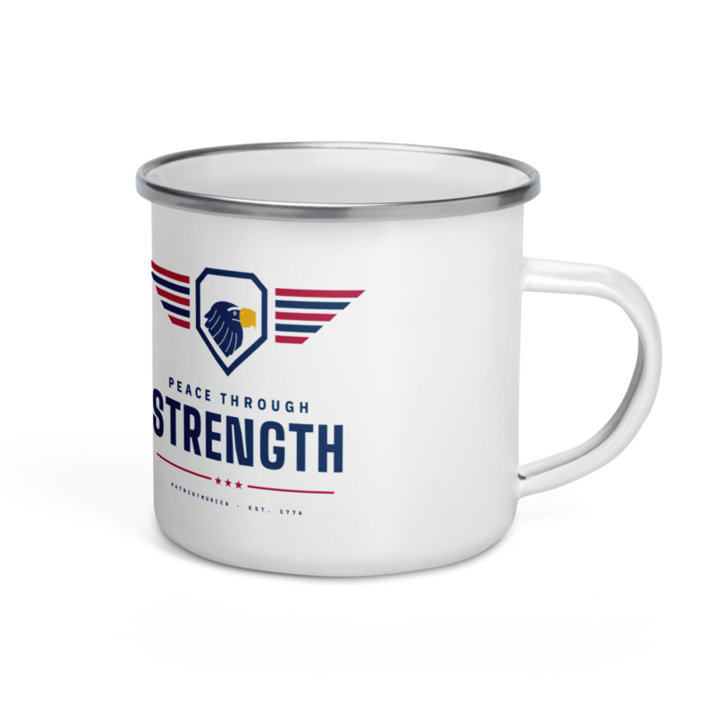 Peace Through Strength Enamel Camp Mug