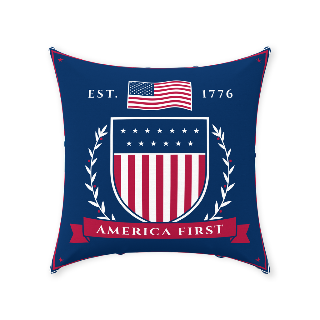 America First Crest Linen Throw Pillow