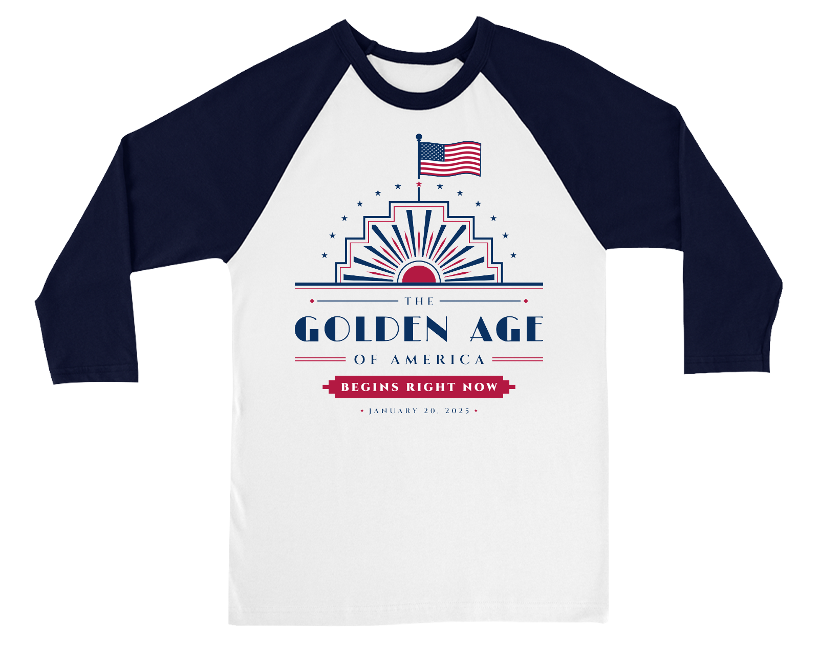 The Golden Age Baseball Tee in White / Navy Sleeves