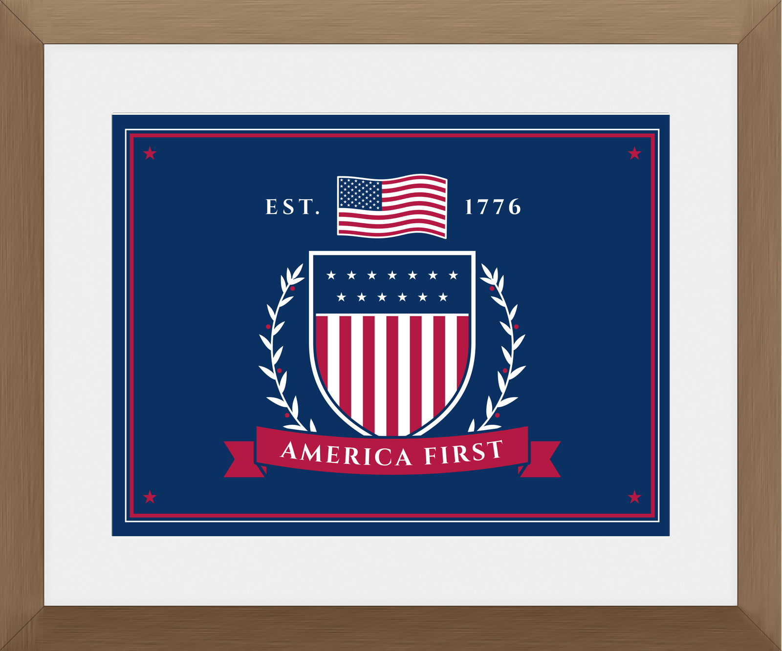 America First Crest Framed Print in Walnut Frame