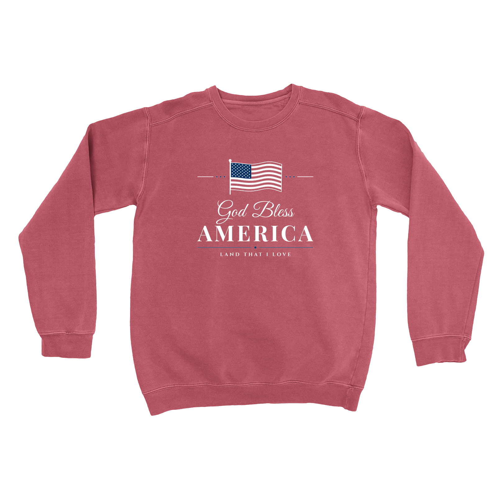 God Bless America Garment-Dyed Crewneck in Crimson