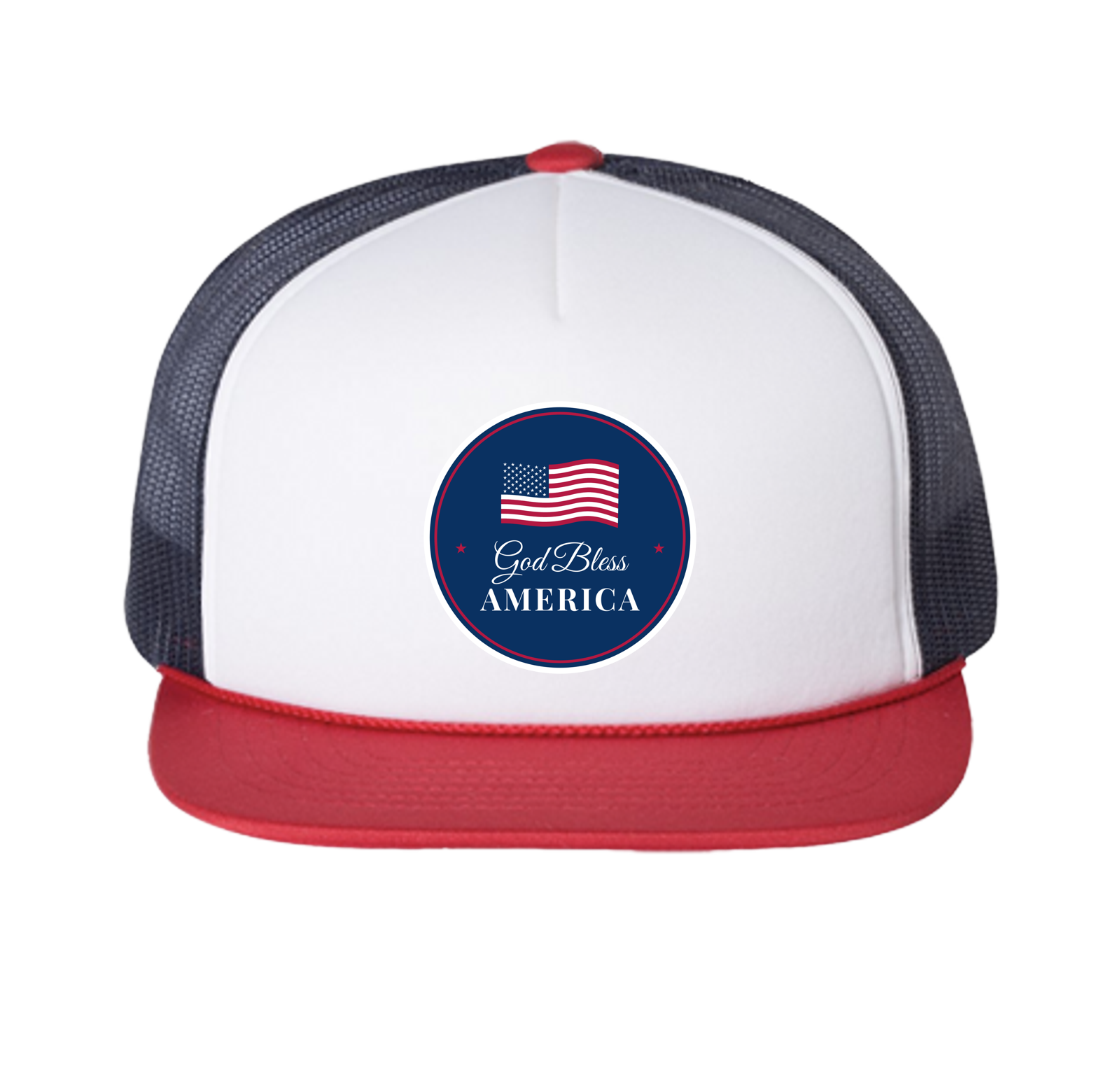 God Bless America Trucker Cap in White / Navy / Red