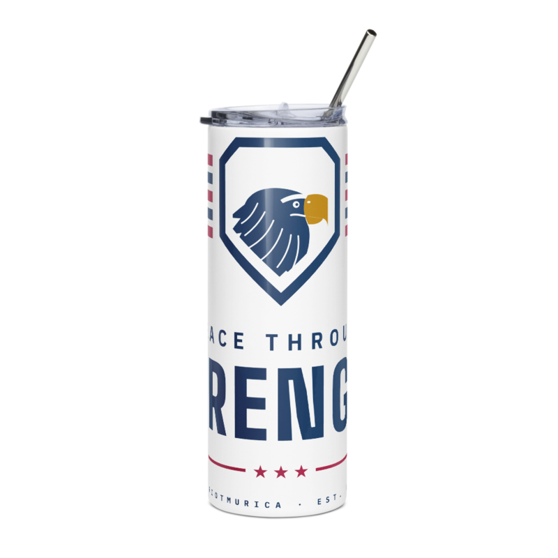 Peace Through Strength Tumbler in White