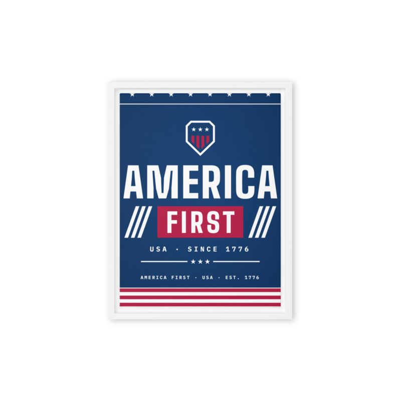 America First Framed Canvas in White