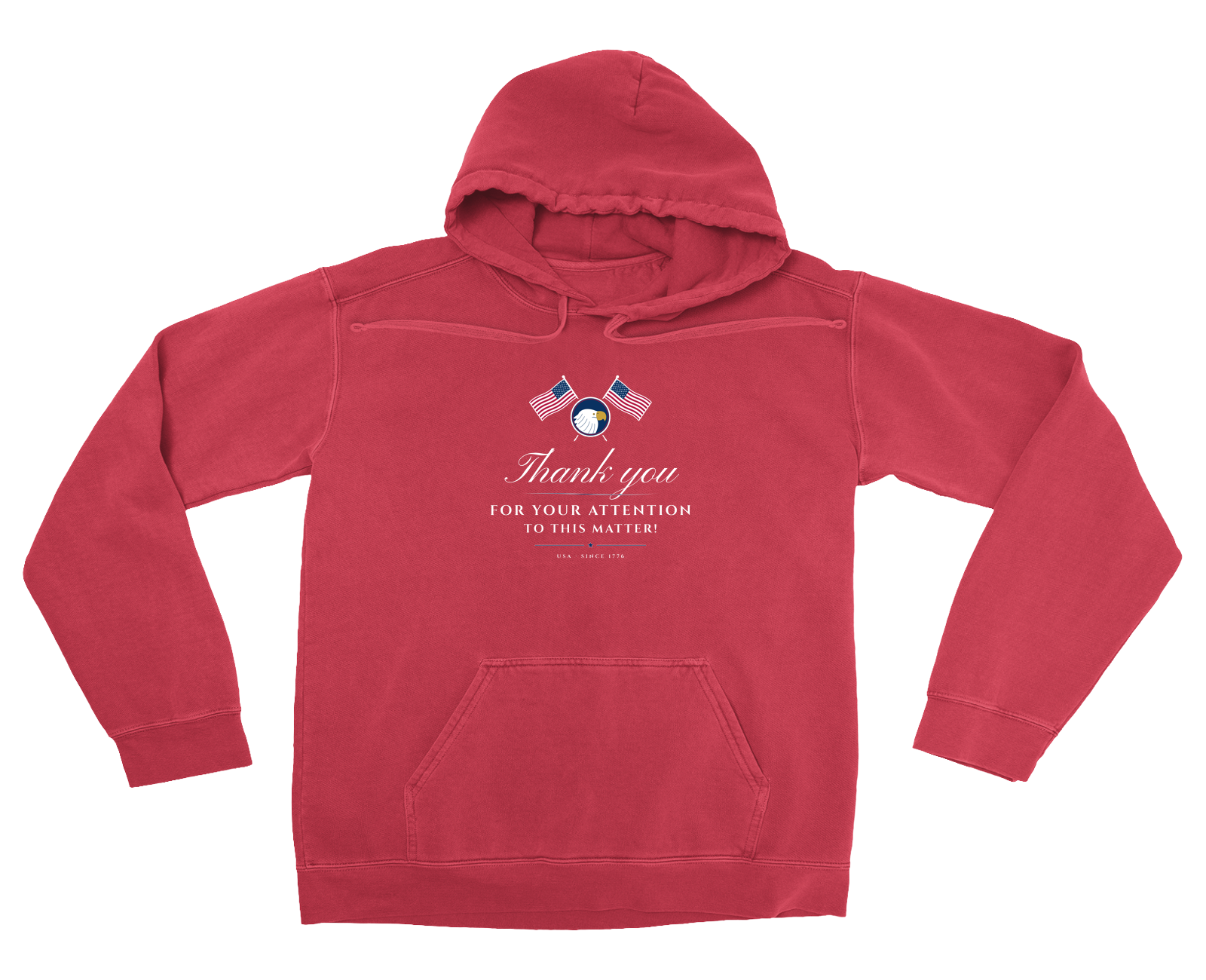Thank You for Your Attention Garment-Dyed Hoodie in Crimson