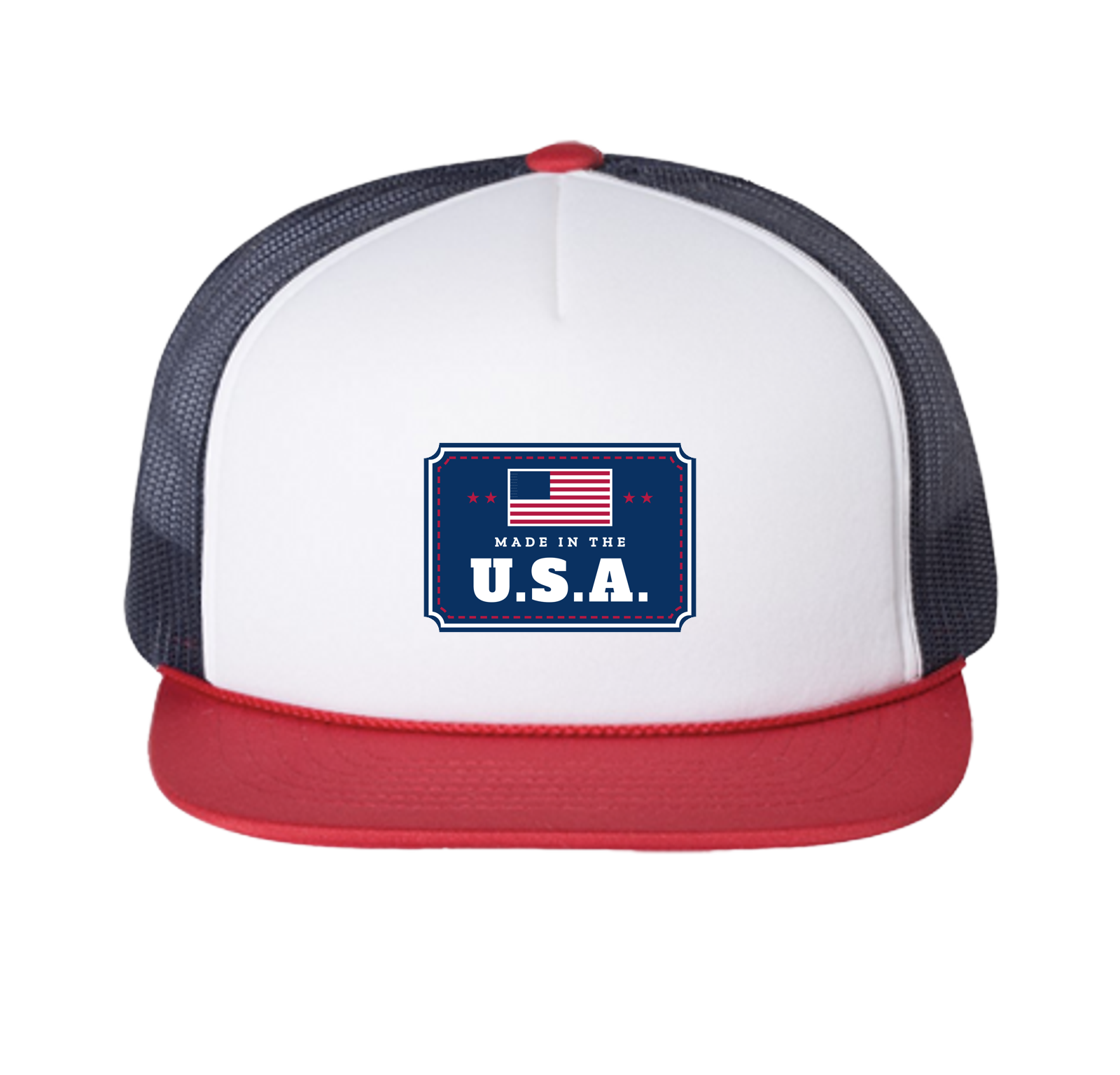 Buy American, Hire American Trucker Cap in White / Navy / Red