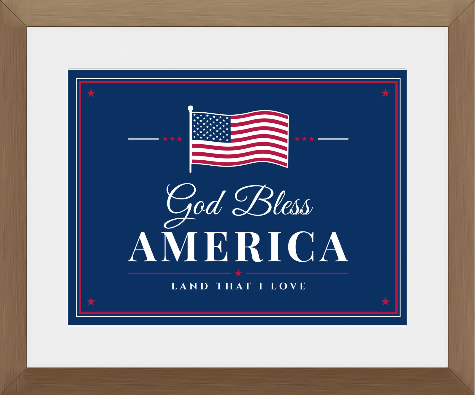 God Bless America Framed Print in Walnut Frame