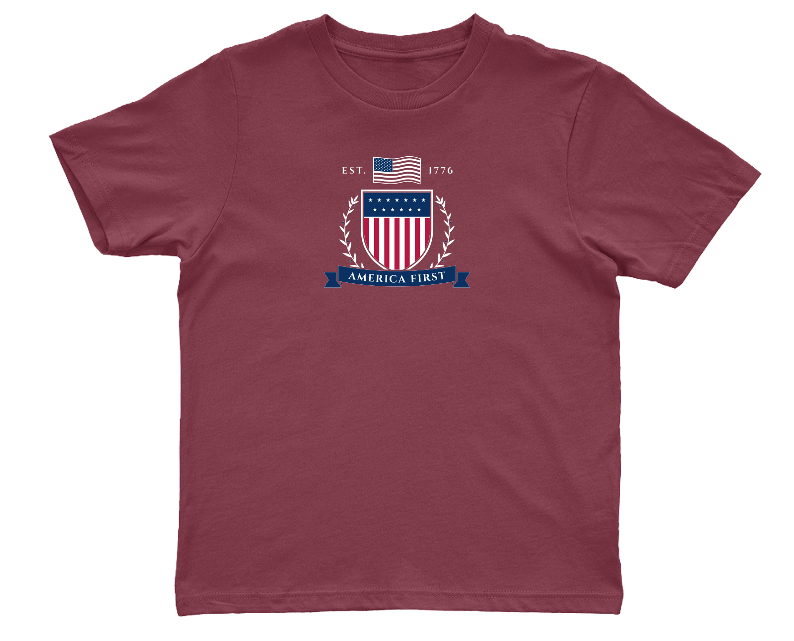 America First Crest Youth Tee in Crimson