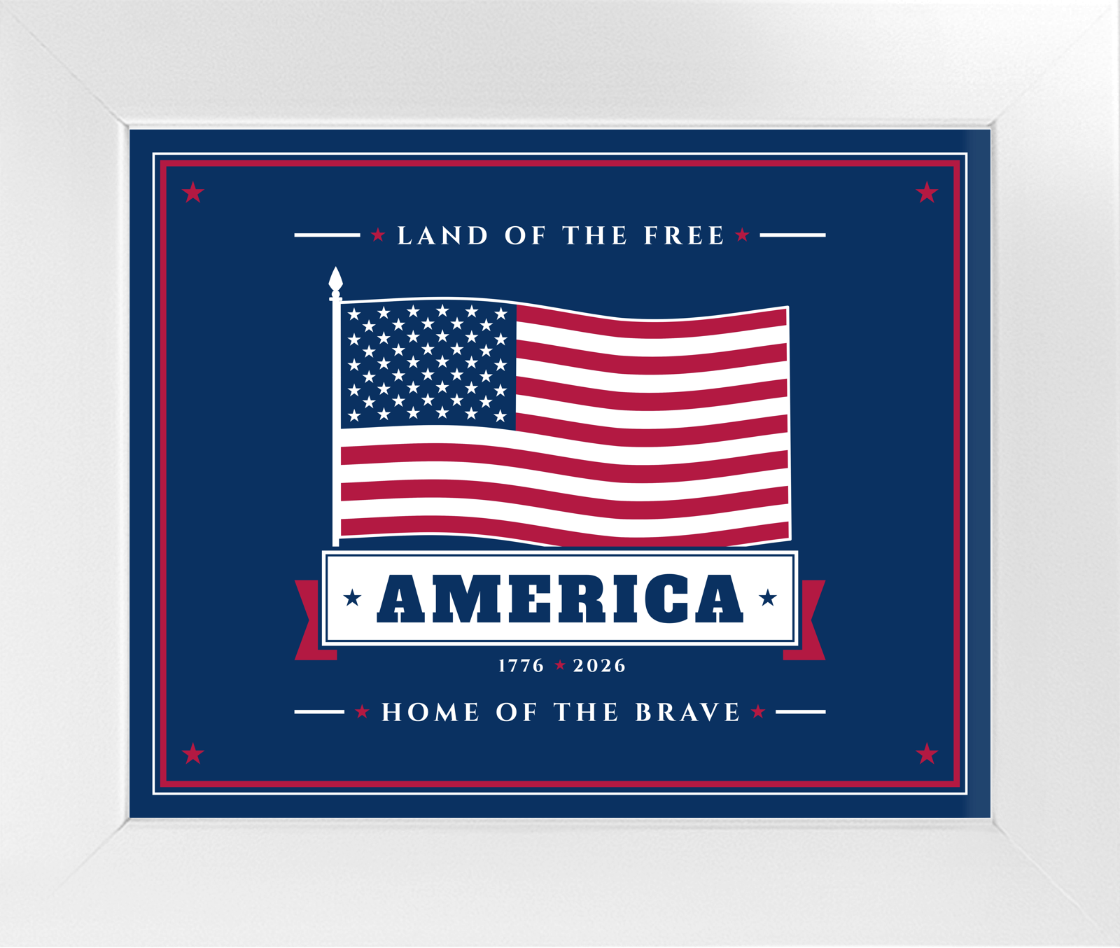 America Framed Satin Print in White Frame