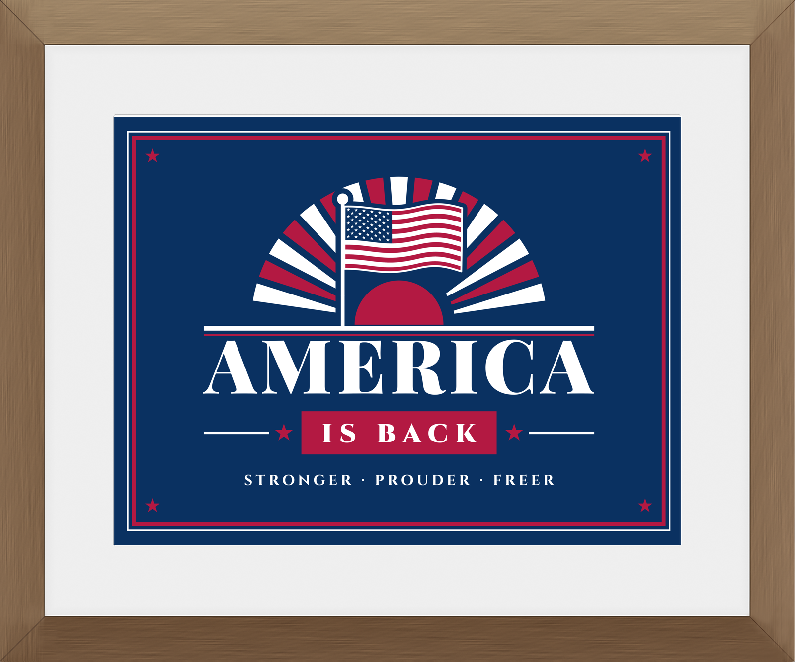 America Is Back Framed Print in Walnut Frame