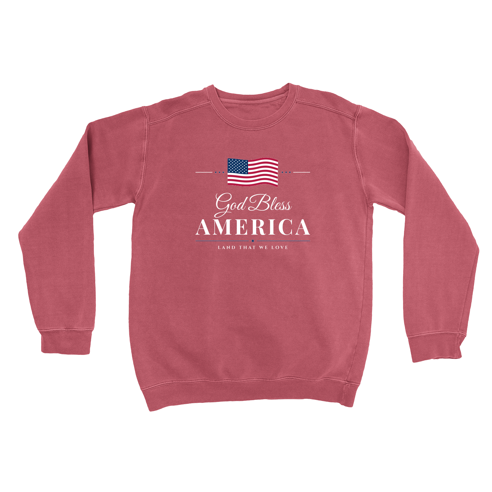 God Bless America Garment-Dyed Crewneck in Crimson