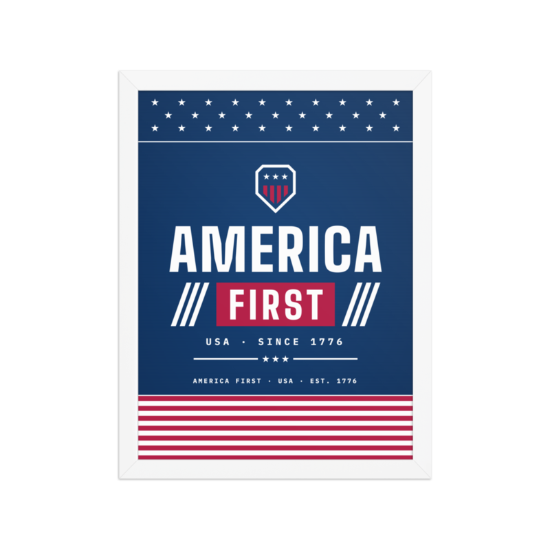 America First Framed Print in White