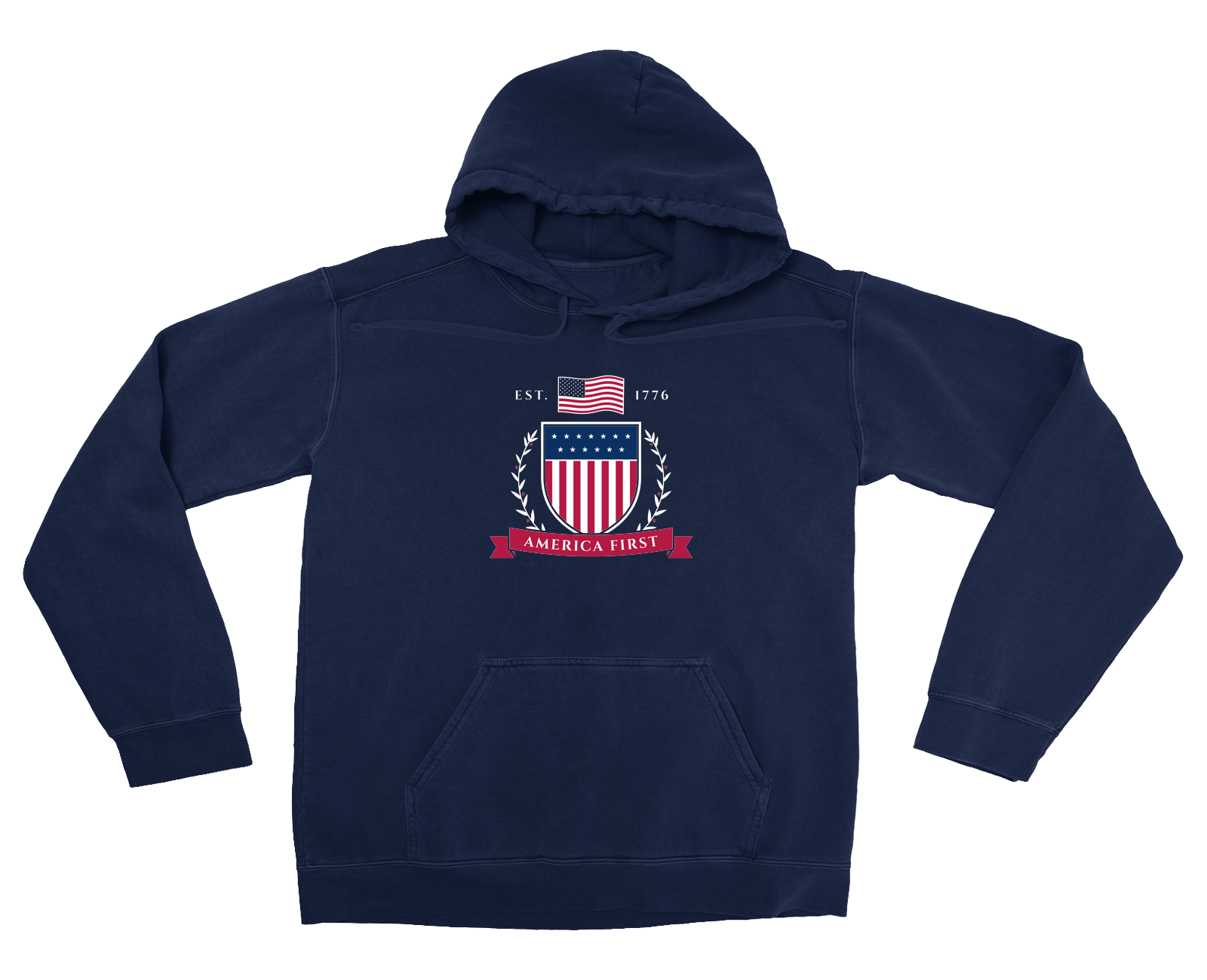 America First Crest Garment-Dyed Hoodie in True Navy