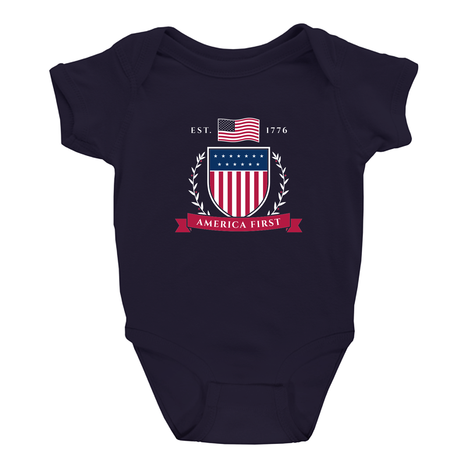 America First Crest Baby Bodysuit in Navy