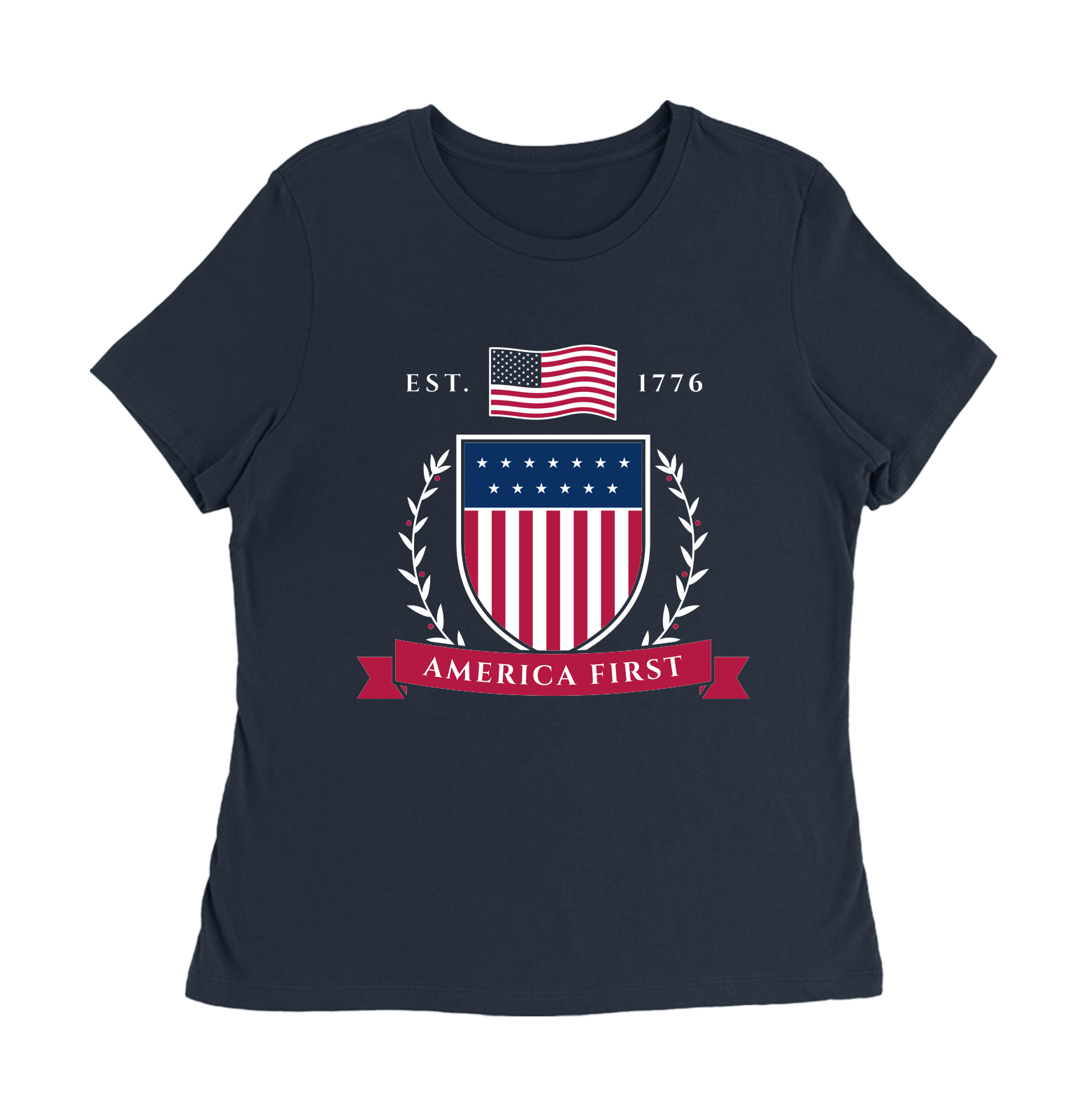 America First Crest Women's Relaxed Tee in Navy