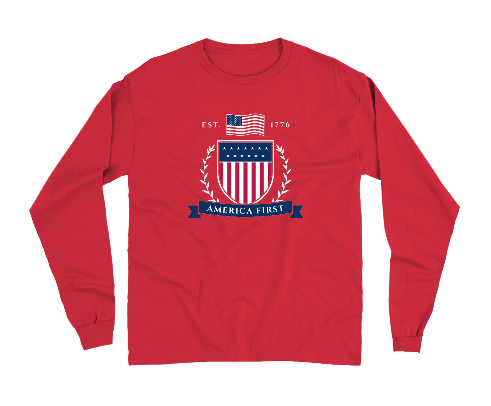 America First Crest Garment-Dyed Long Sleeve in Red