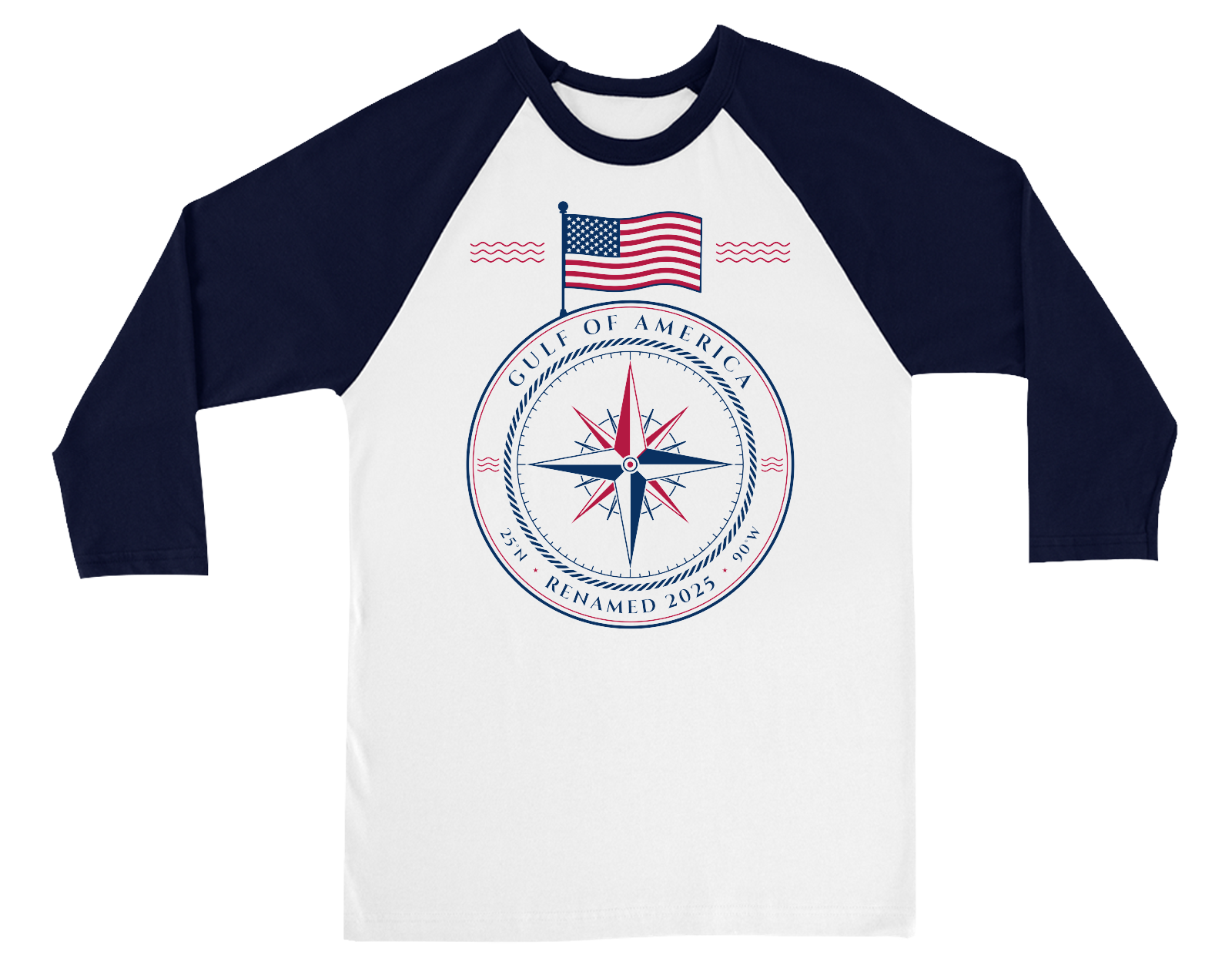 Gulf of America Baseball Tee in White / Navy Sleeves