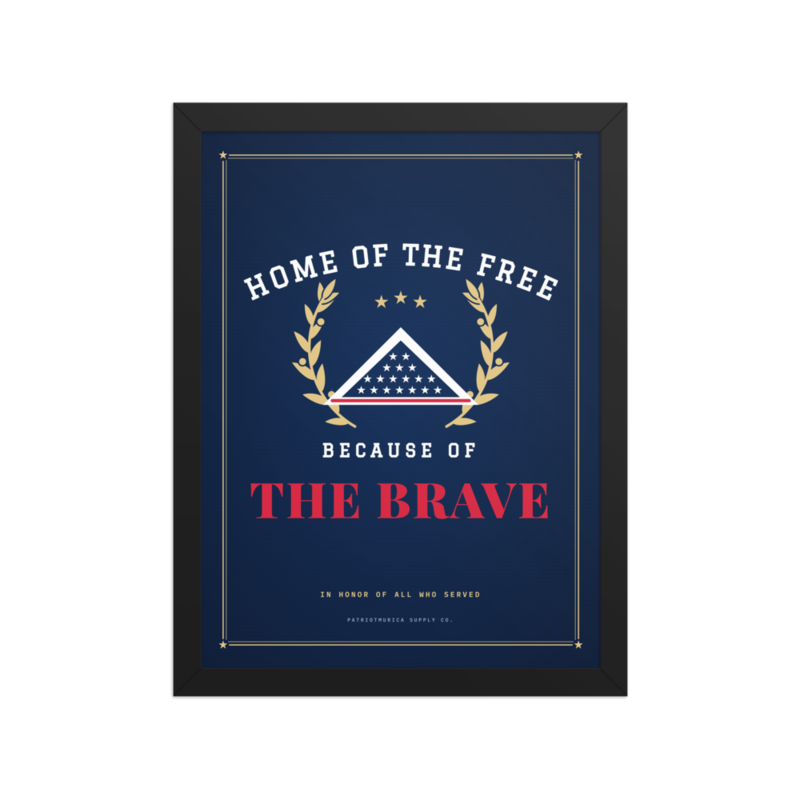 Home of the Brave Framed Print in Black