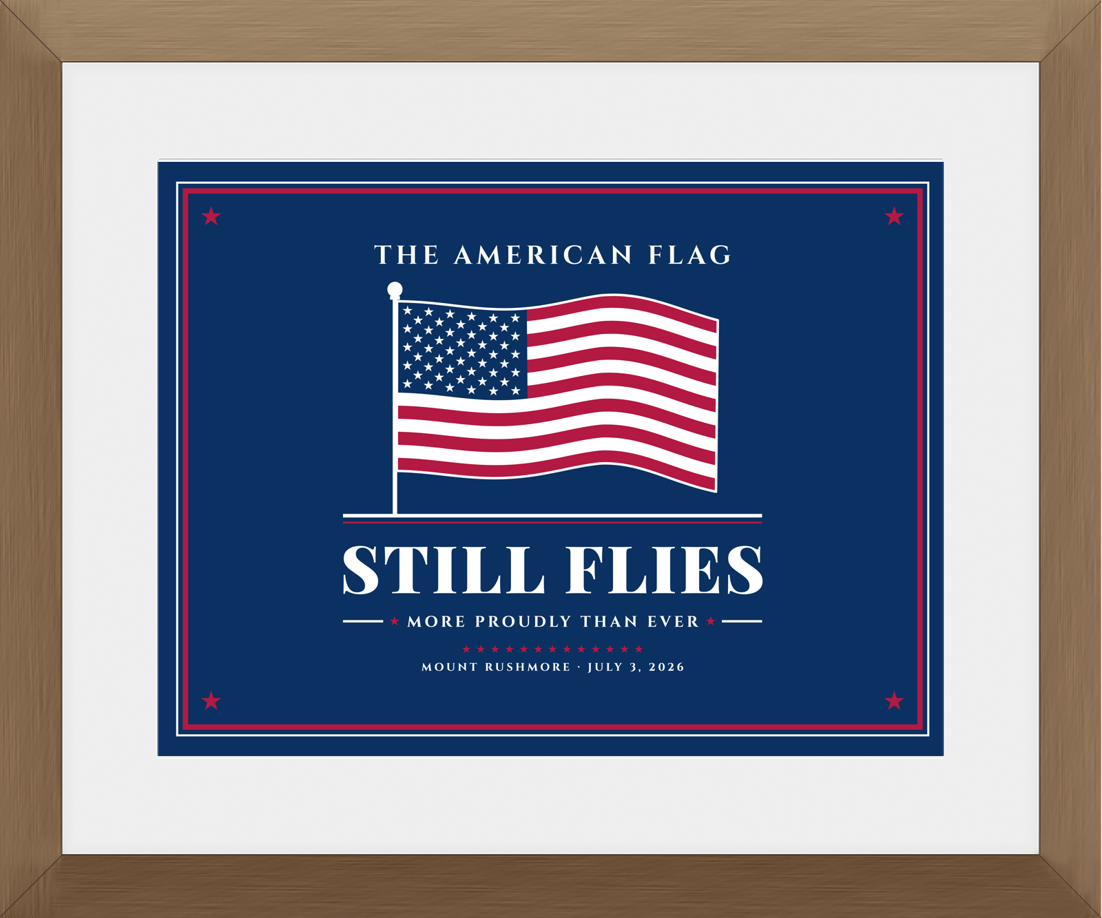 The American Flag Still Flies Framed Print in Walnut Frame