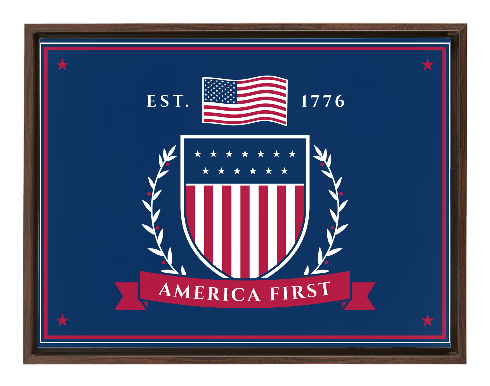 America First Crest Framed Canvas in Walnut Frame