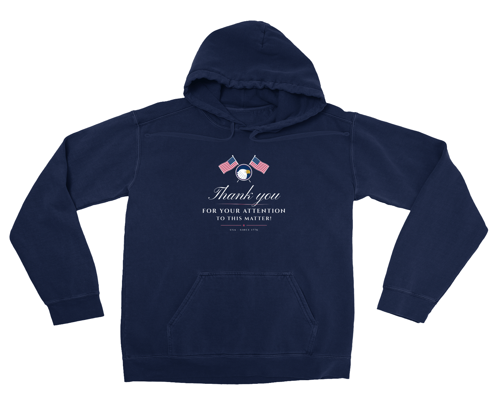 Thank You for Your Attention Garment-Dyed Hoodie in True Navy