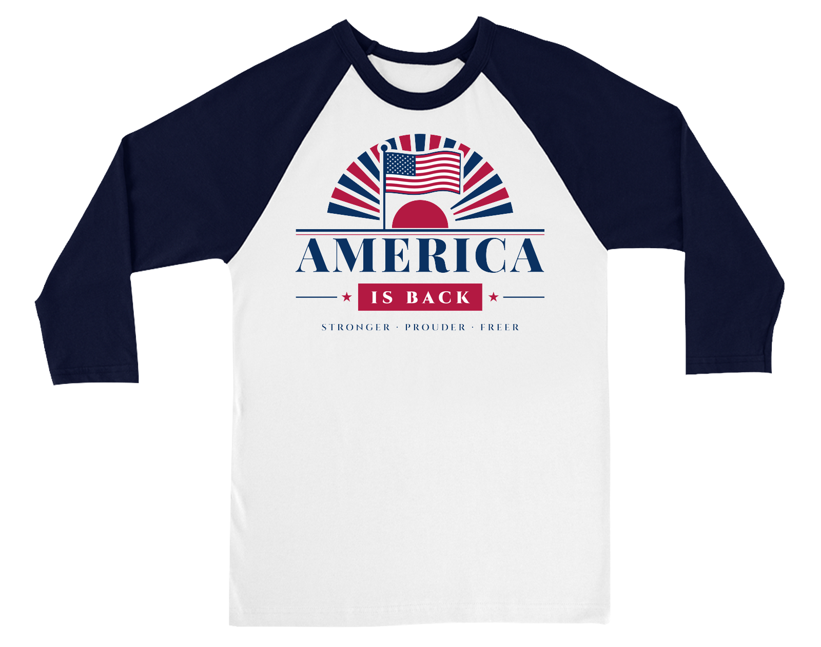 America Is Back Baseball Tee in White / Navy Sleeves
